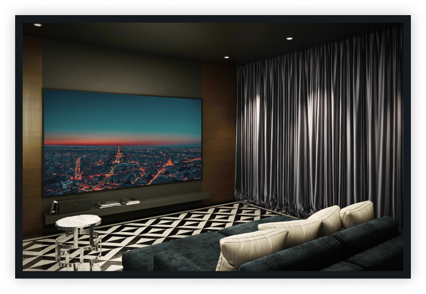 home theater with sheet