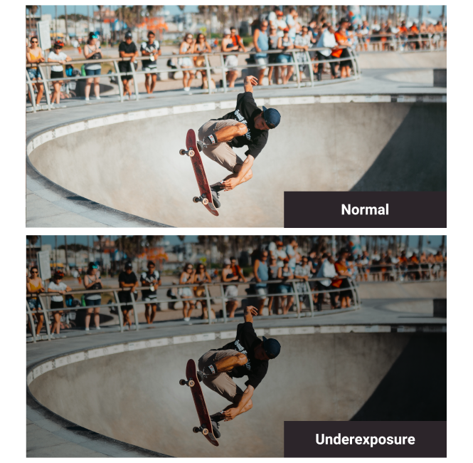 underexposure skateboarding shot