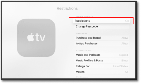 apple tv settings page