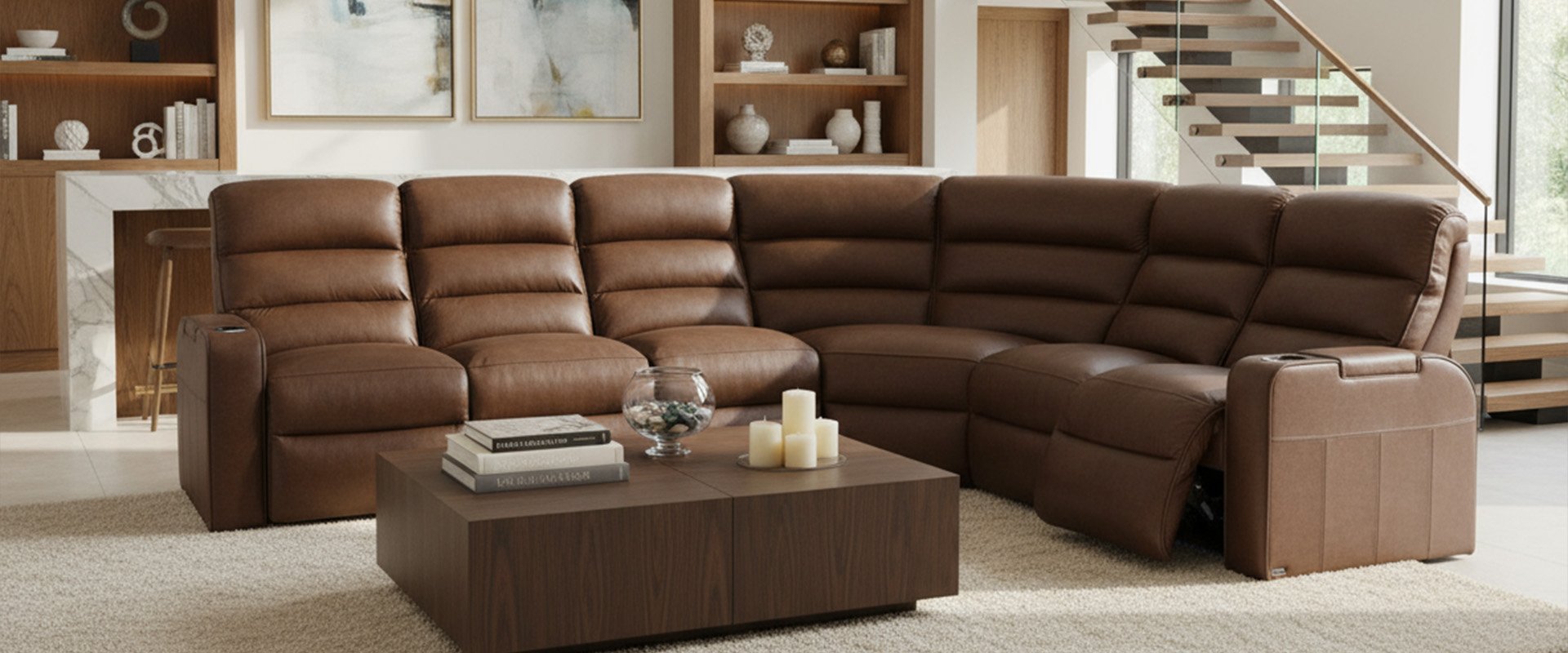 octane magnum sectional cogniac italian leather