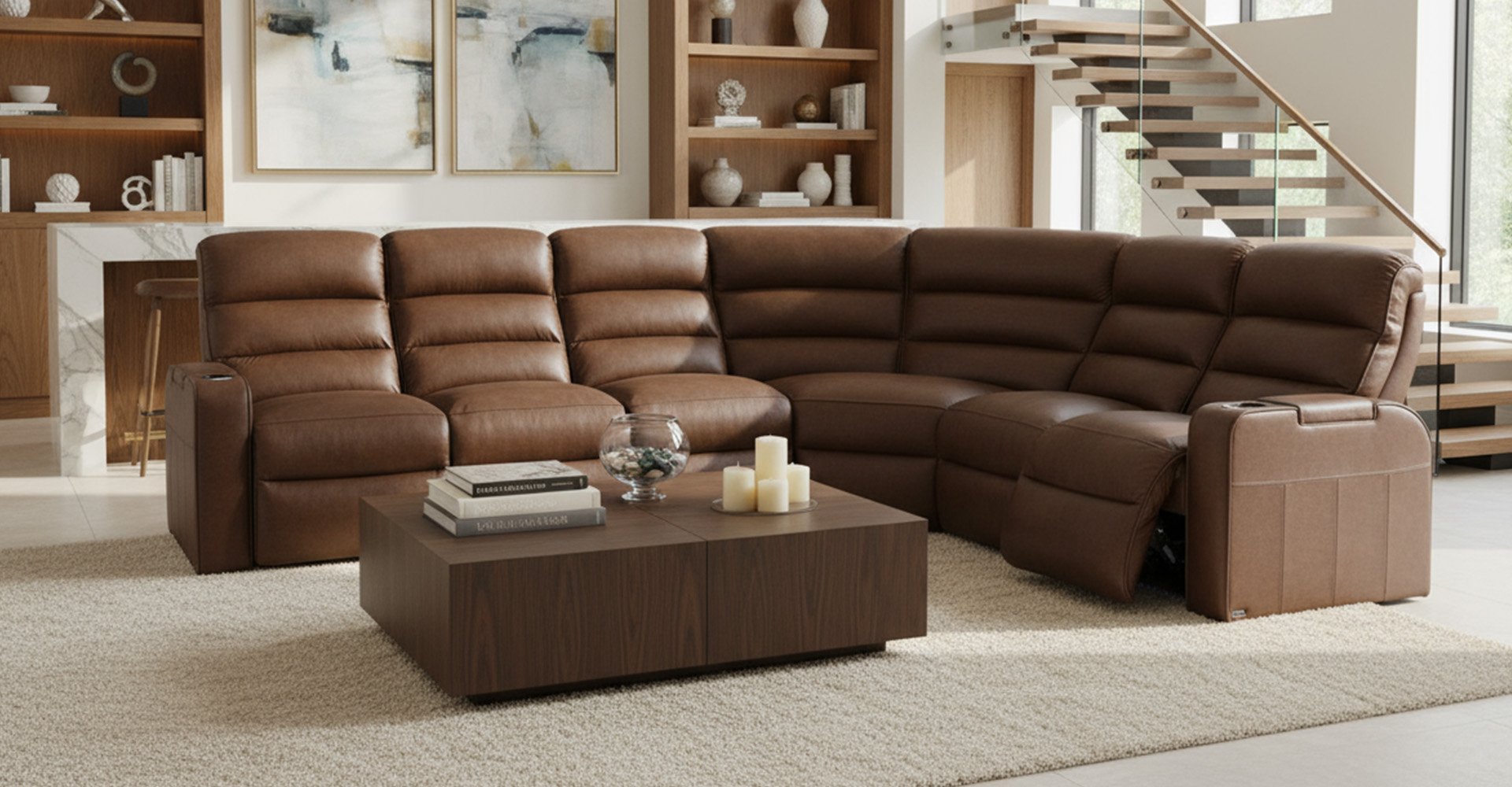 octane magnum sectional cogniac italian leather