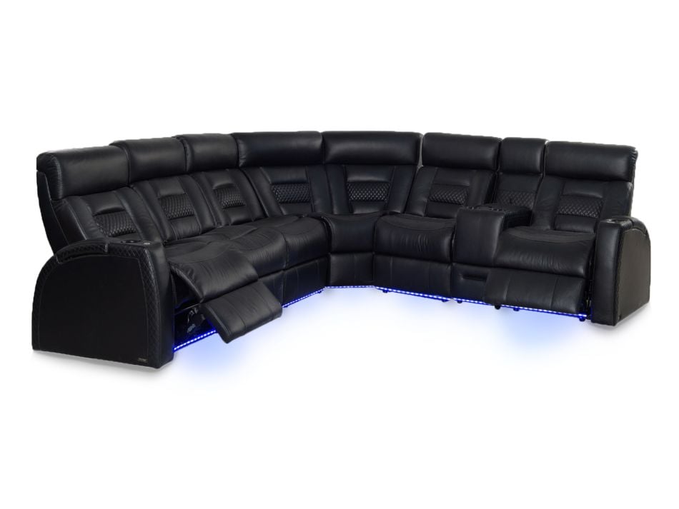 Black leather theater sectional sales