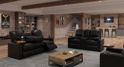 leather sofa with drop down table