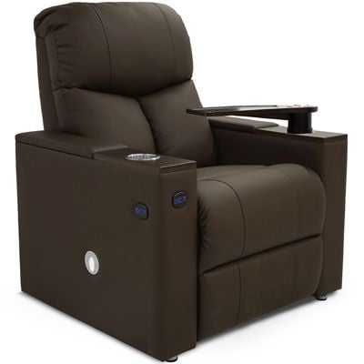  brown leather chair with cup holder and tablet holder