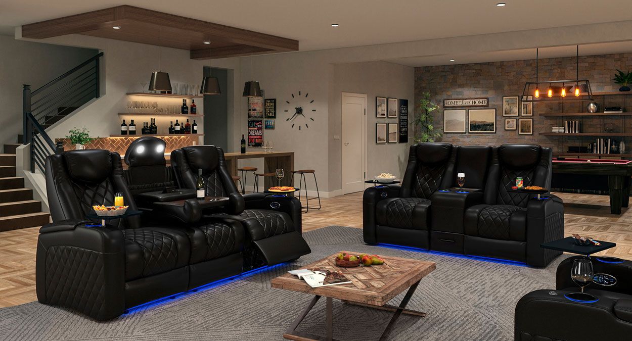 sofa with fold down console