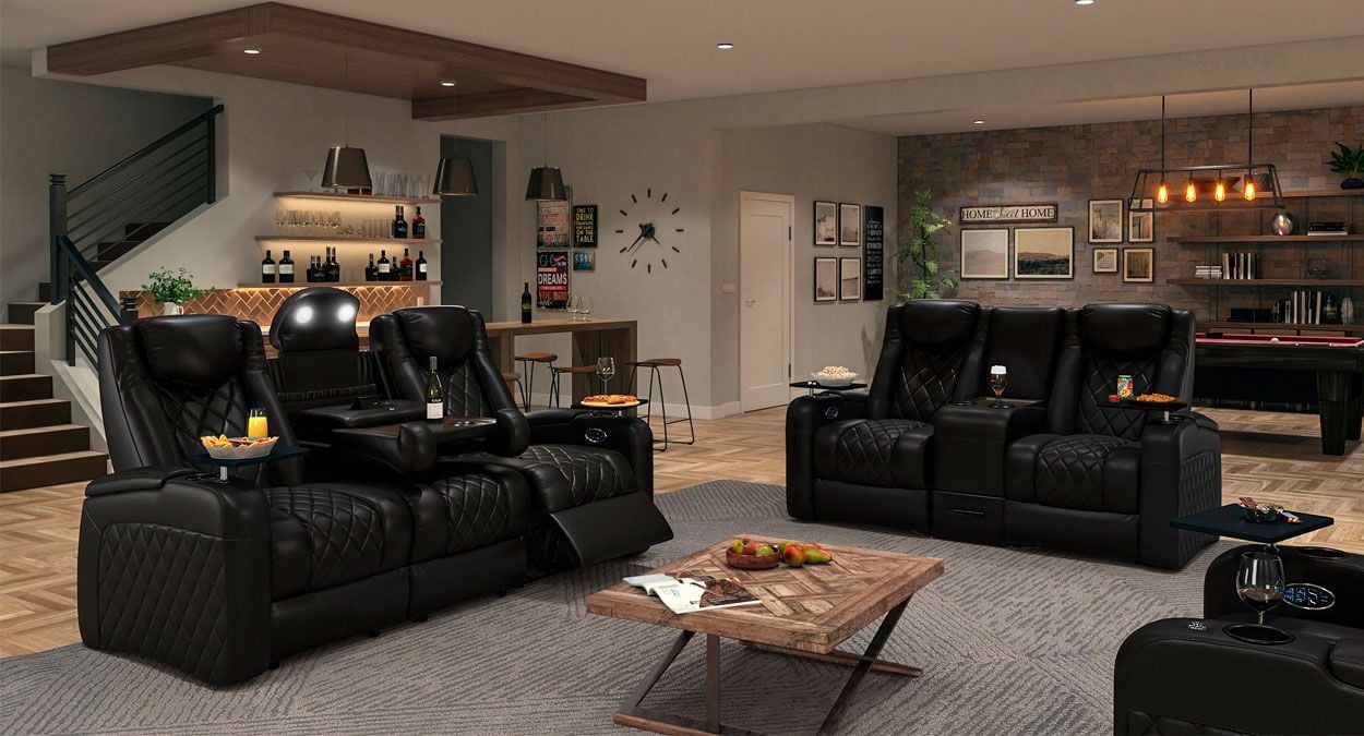 sofa with drop-down console and usb ports