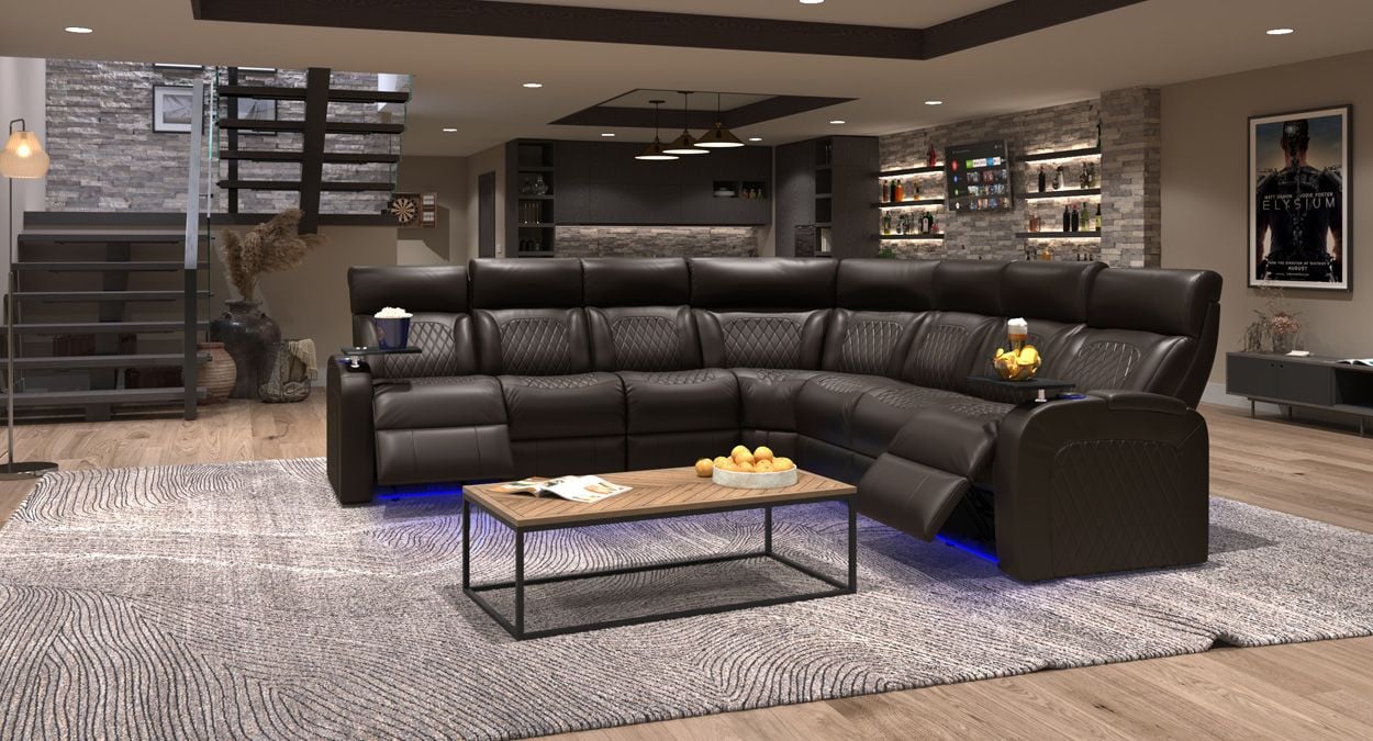 Massage lumbar-support leather sectional