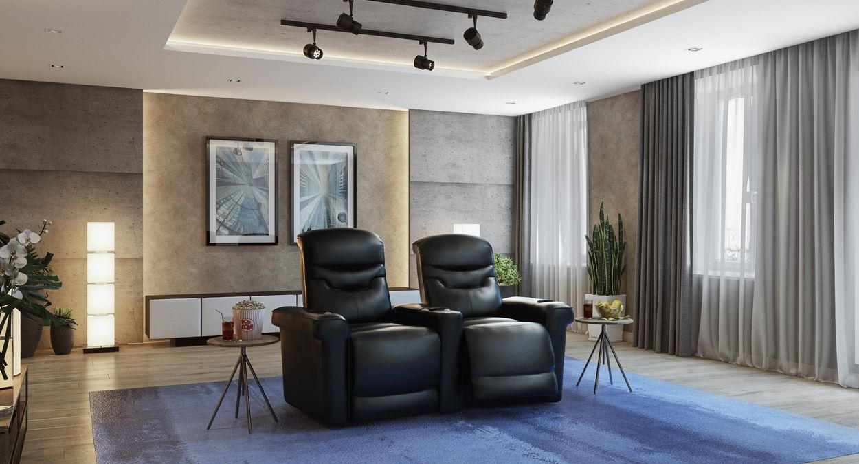 2 seater leather recliner with console