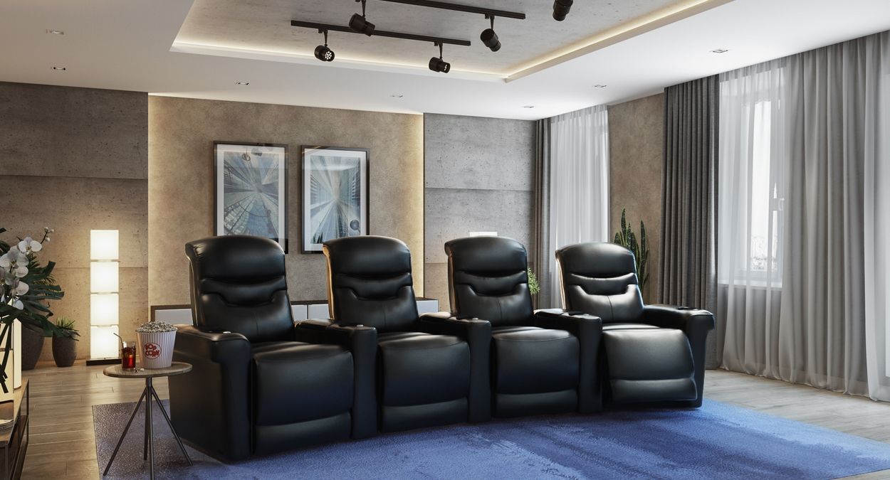 4 leather black lounger with cup holder