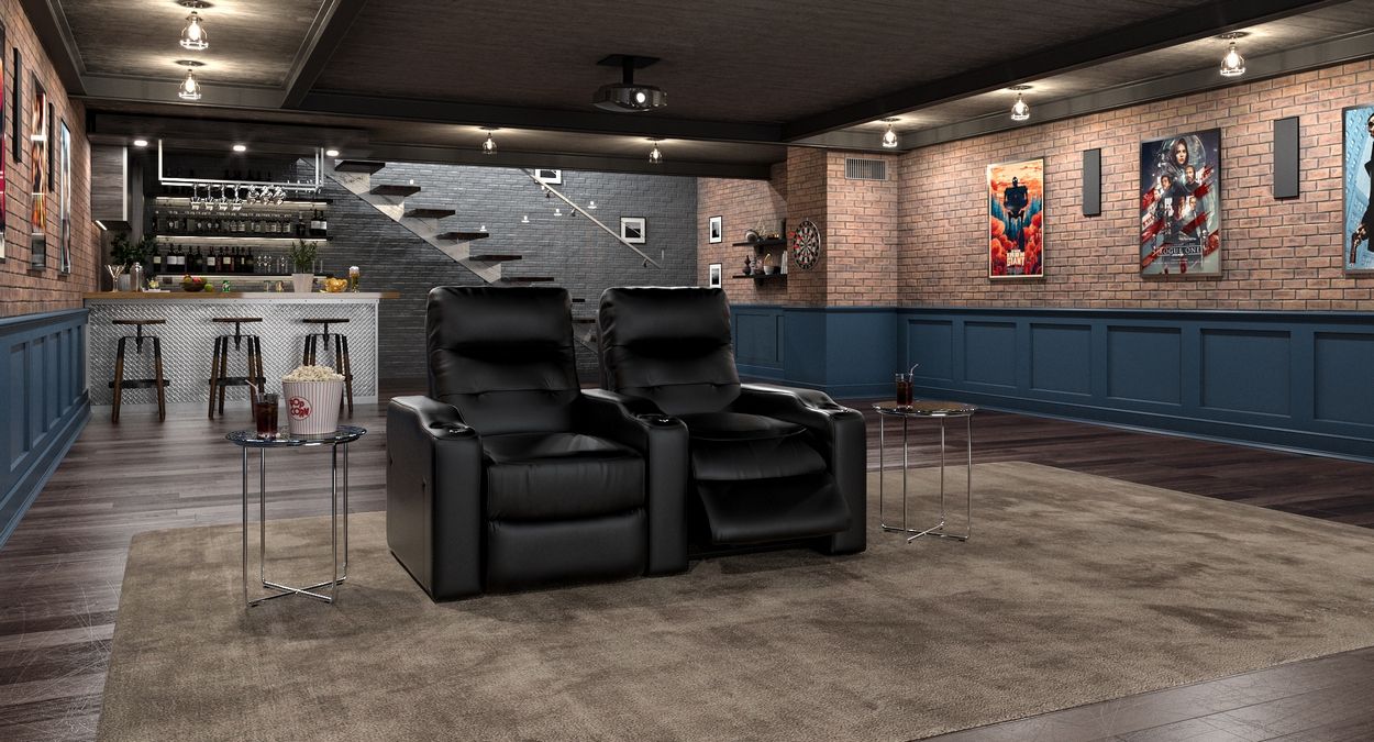 2 leather black lounger with cup holder