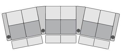 row of 6 Curved as Triple Loveseats