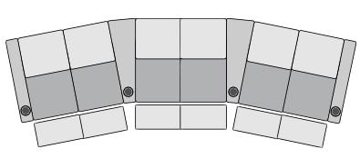 row of 6 Curved as Triple Loveseats
