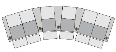 row of 6 Curved with Outside Loveseats