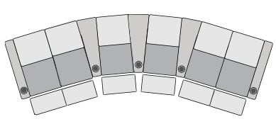 row of 6 Curved with Outside Loveseats