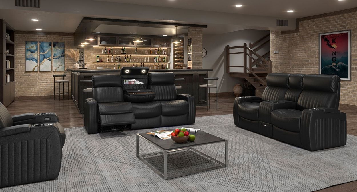 reclining sofa with drop down table and massage