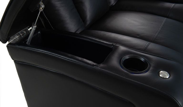 black leather recliner lighted cup holder