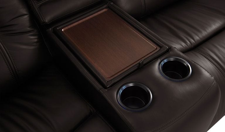 sofa with fold down console
