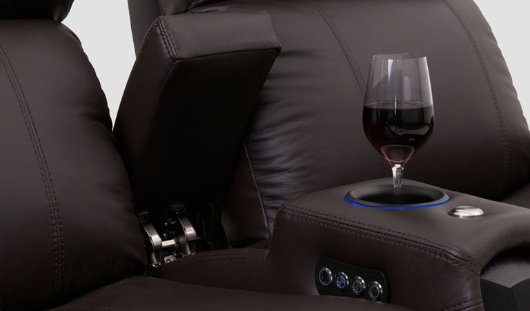 leather lounger with cup holder