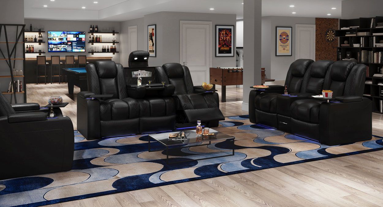 double reclining sofa with fold down table