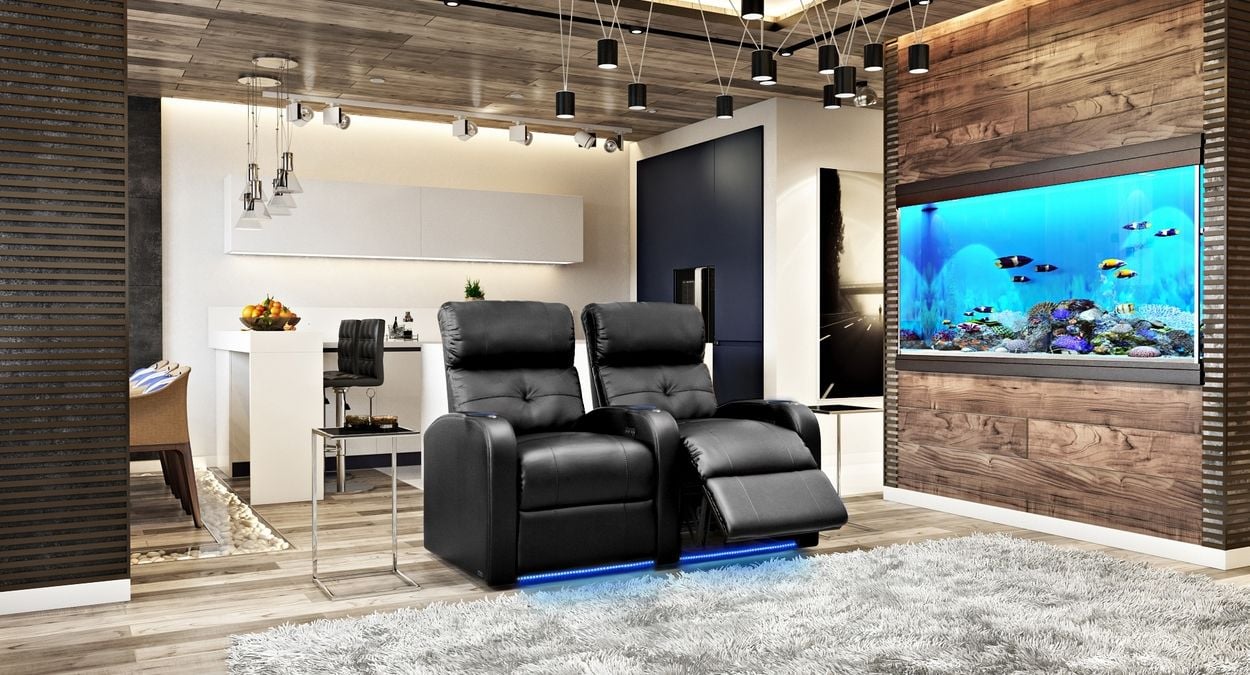 black leather theater recliner 2 seater
