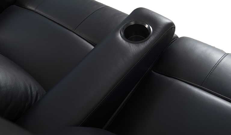 black recliner with two cup holders
