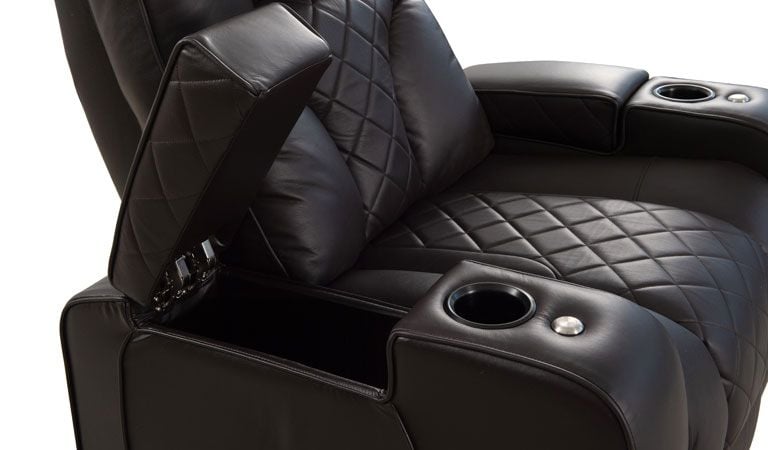 black recliner with two cup holders
