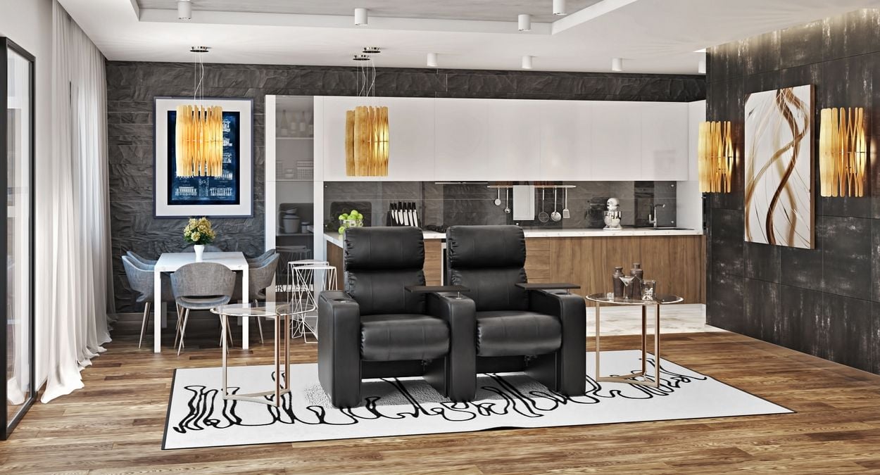 2 leather black lounger with cup holder