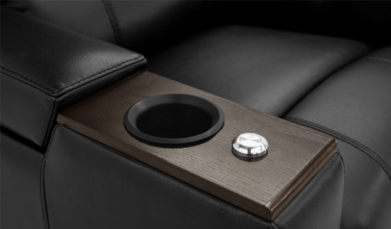 black recliner with two cup holders