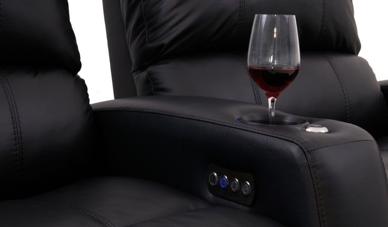 leather home theater seating with accessories