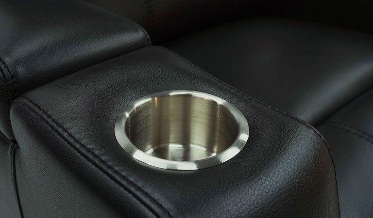 black leather recliner lighted cup holder