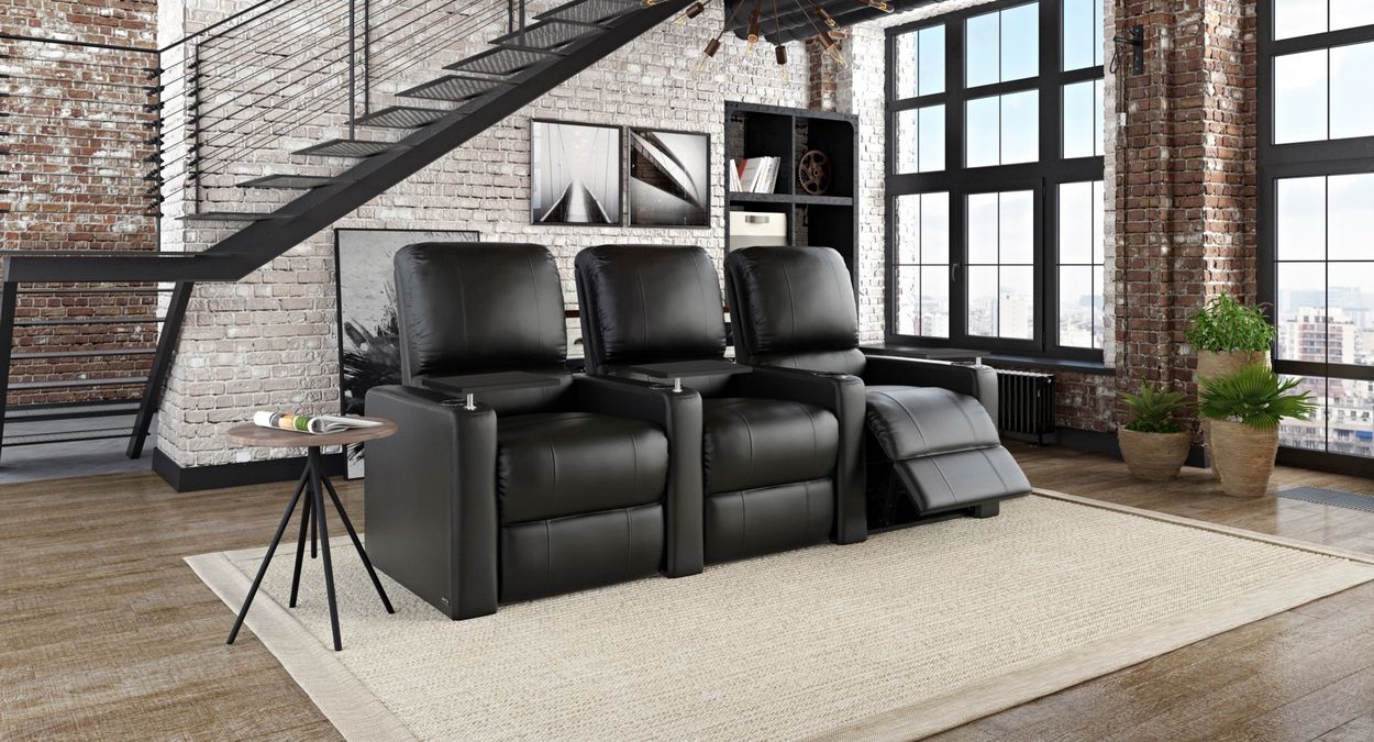 black leather theater recliner 3 seater