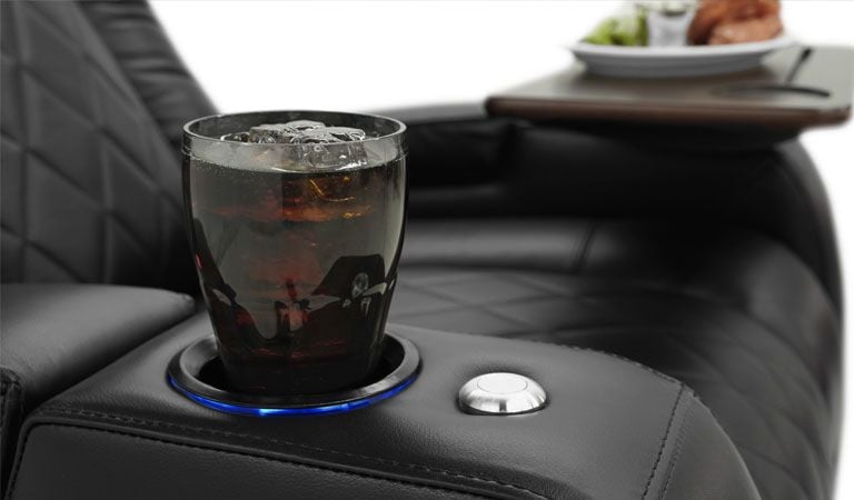 continental black leather recliner lighted cup holder