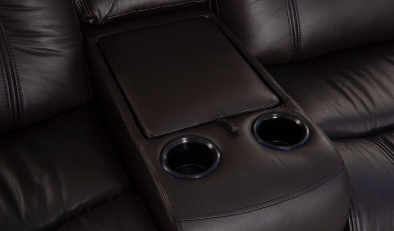 reclining sofa with drop-down cup holder