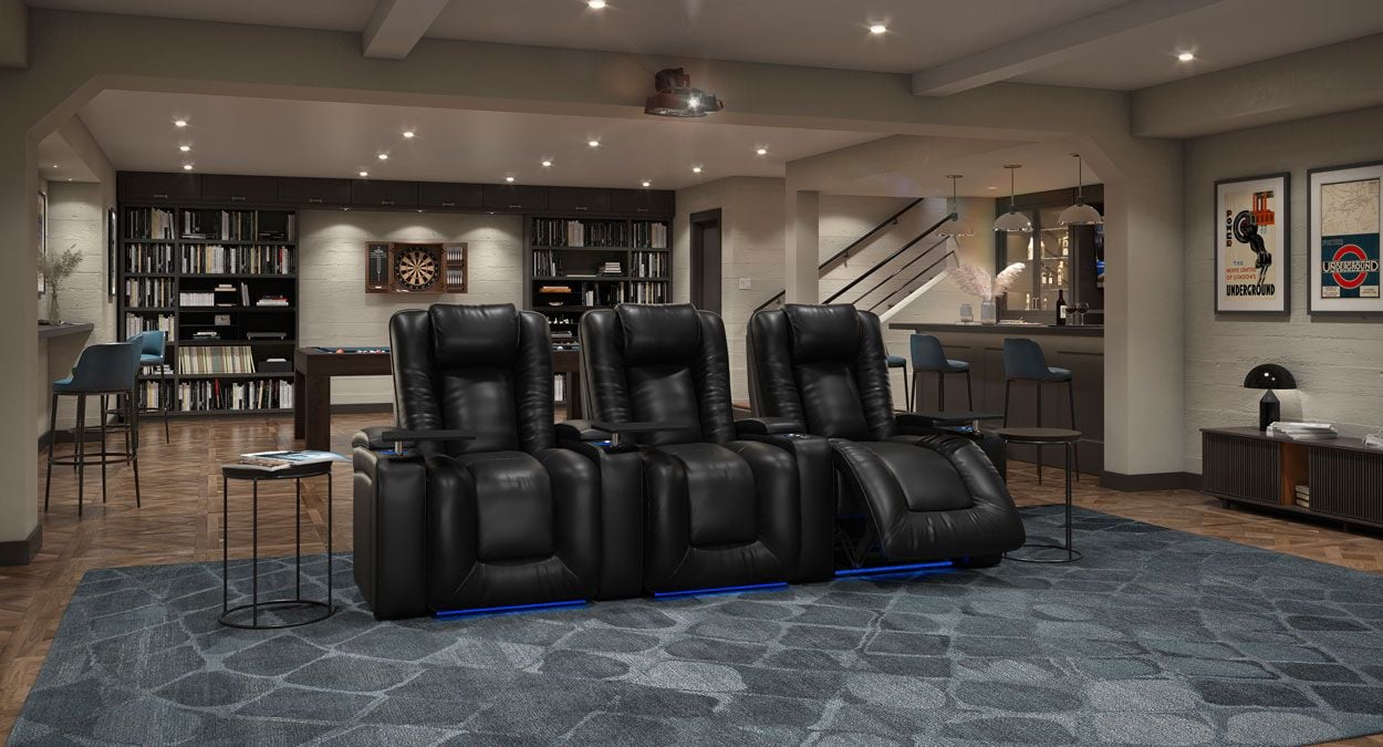 3 leather joined curved theater recliners