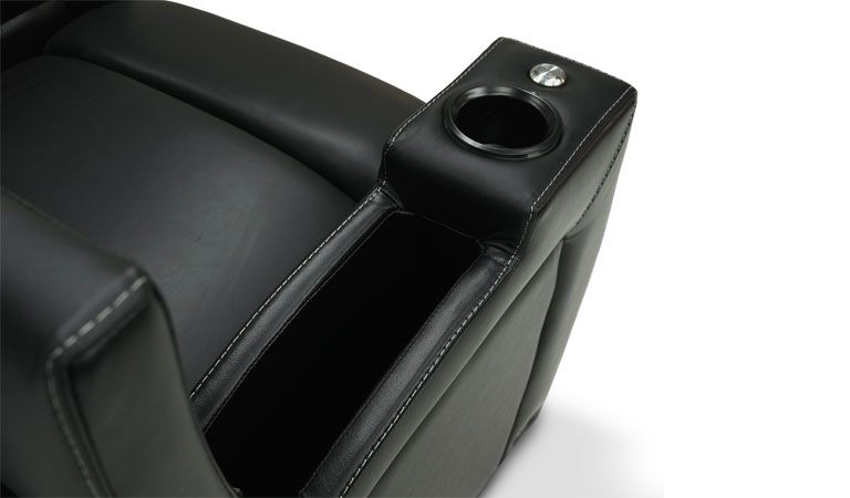 Octane black real leather recliner with storage usb port