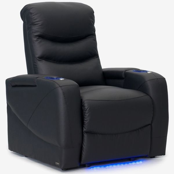 Black Top Grain Leather Memory Foam Power Recline Straight Row 4 Chairs with Loveseat Stealth XL450 Theater Seats